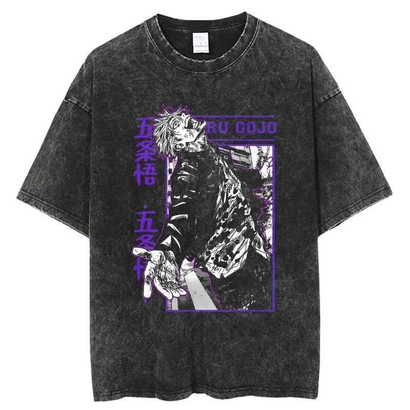 Vintage Washed Jujutsu Kaisen Gojo Sat T-Shirt - 1773839737430311065 — Tempus Arc