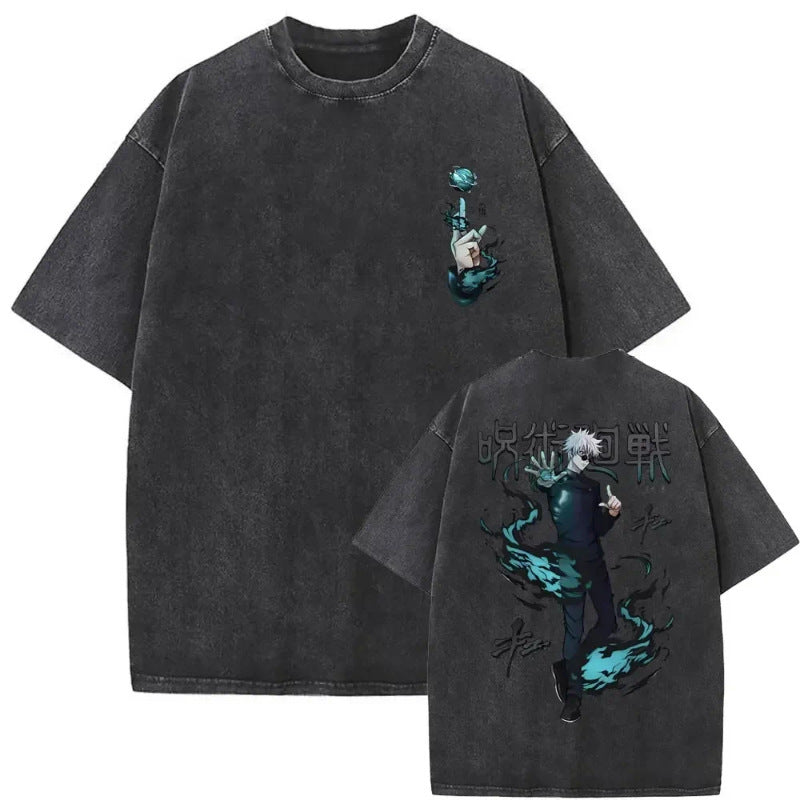 Washed vintage T-shirt street hip-hop anime - 4KUY0RZCG — Tempus Arc