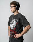 2024 Vintage Dark Anime Print Streetwear T-Shirt model side profile athletic — washed cotton t-shirt | Tempus Arc premium anime streetwear