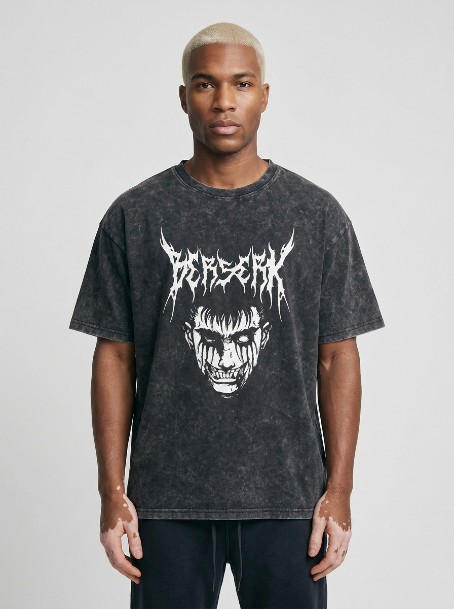 2024 Vintage Dark Anime Print Streetwear T-Shirt full body model — oversized boxed t-shirt | Tempus Arc premium anime streetwear