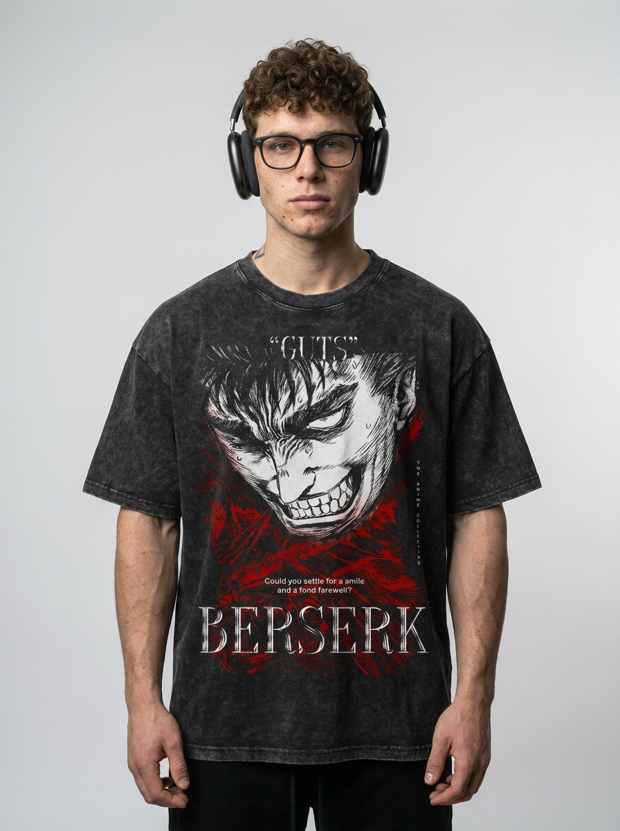 2024 Vintage Dark Anime Print Streetwear T-Shirt full body model — oversized boxed t-shirt | Tempus Arc premium anime streetwear