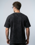 Back view of washed black oversized t-shirt | Tempus Arc premium anime streetwear