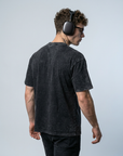 2024 Vintage Dark Anime Print Streetwear T-Shirt model back 3/4 angle — washed t-shirt | Tempus Arc premium anime streetwear
