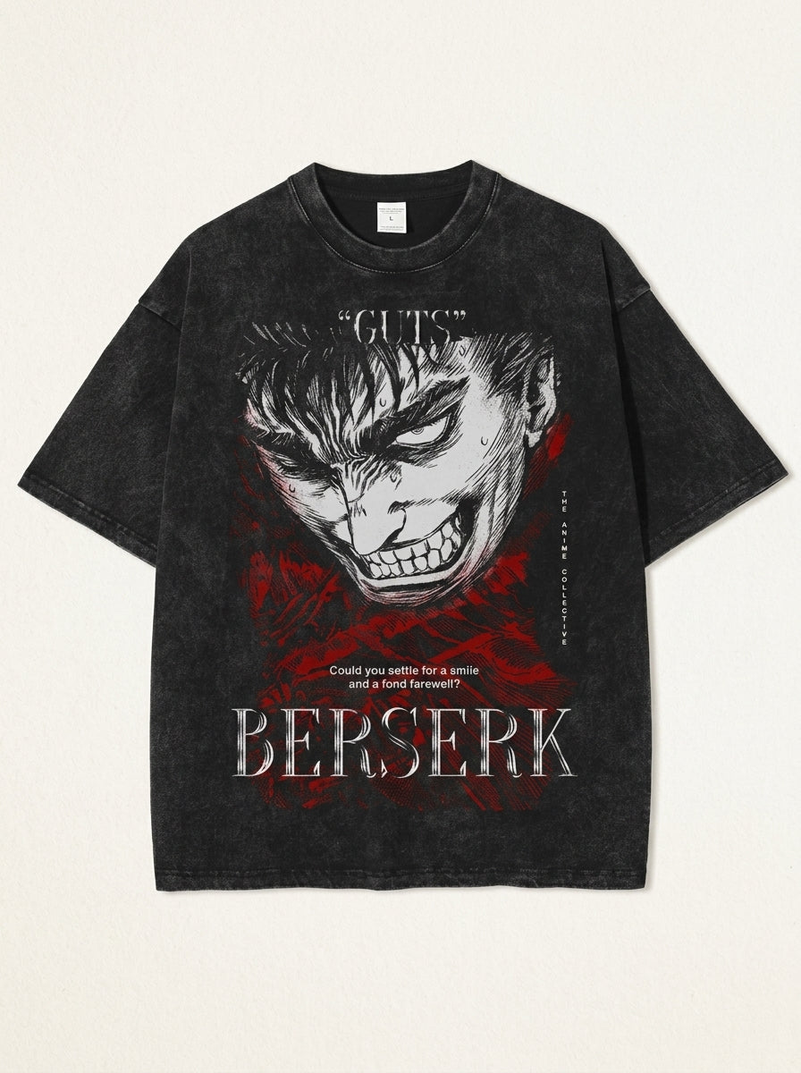 2024 Vintage Dark Anime Print Streetwear T-Shirt flat lay front view — washed black oversized t-shirt | Tempus Arc premium anime streetwear