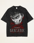 2024 Vintage Dark Anime Print Streetwear T-Shirt flat lay front view — washed black oversized t-shirt | Tempus Arc premium anime streetwear