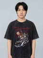280g Vintage Anime Oversized Cotton T-Shirt model frontal central — washed black t-shirt | Tempus Arc premium anime streetwear