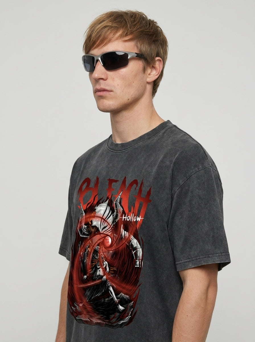280g Vintage Anime Oversized Cotton T-Shirt model lateral 3/4 — oversized washed cotton t-shirt | Tempus Arc premium anime streetwear