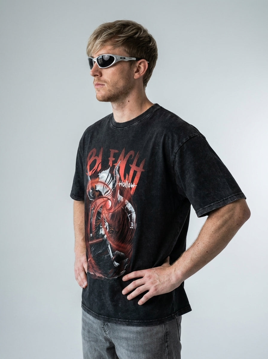 280g Vintage Anime Oversized Cotton T-Shirt model side profile athletic — washed cotton t-shirt | Tempus Arc premium anime streetwear