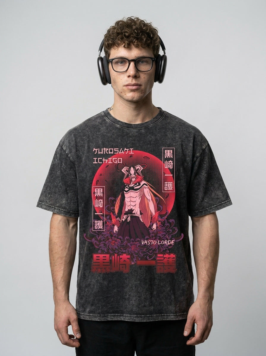 280g Vintage Anime Oversized Cotton T-Shirt full body model — oversized boxed t-shirt | Tempus Arc premium anime streetwear