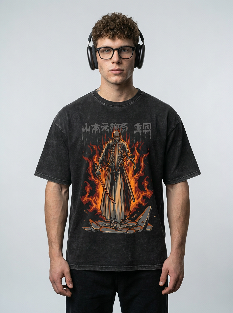 280g Vintage Anime Oversized Cotton T-Shirt full body model — oversized boxed t-shirt | Tempus Arc premium anime streetwear
