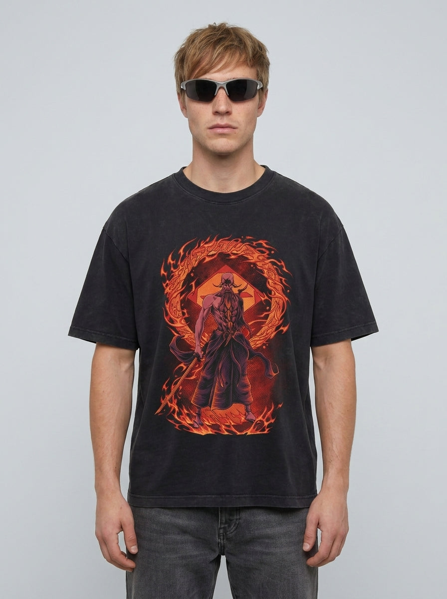 280g Vintage Anime Oversized Cotton T-Shirt full body model — oversized boxed t-shirt | Tempus Arc premium anime streetwear