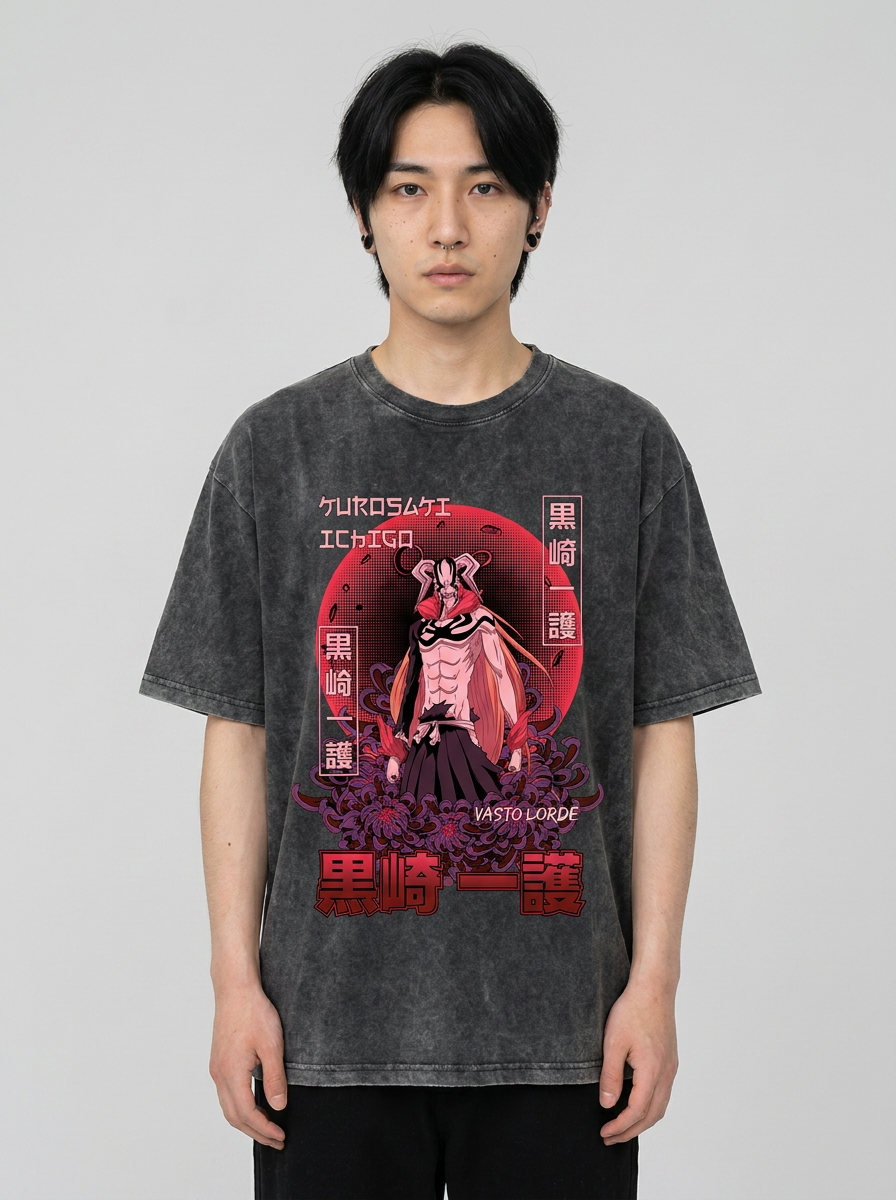 280g Vintage Anime Oversized Cotton T-Shirt full body model — oversized boxed t-shirt | Tempus Arc premium anime streetwear