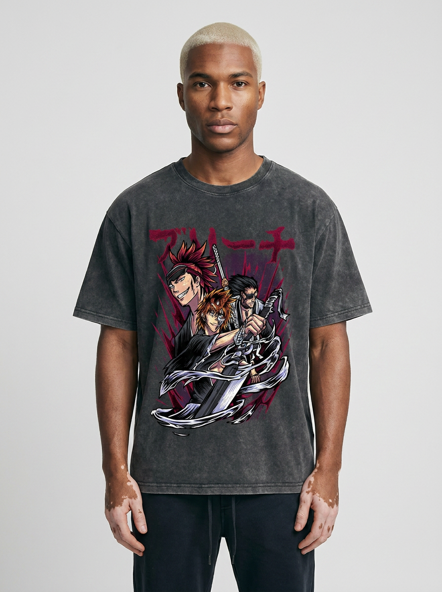 280g Vintage Anime Oversized Cotton T-Shirt full body model — oversized boxed t-shirt | Tempus Arc premium anime streetwear