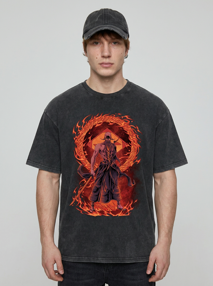 280g Vintage Anime Oversized Cotton T-Shirt full body model — oversized boxed t-shirt | Tempus Arc premium anime streetwear