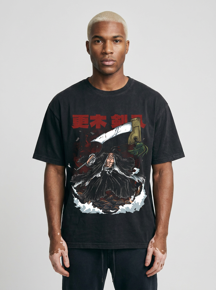 280g Vintage Anime Oversized Cotton T-Shirt full body model — oversized boxed t-shirt | Tempus Arc premium anime streetwear