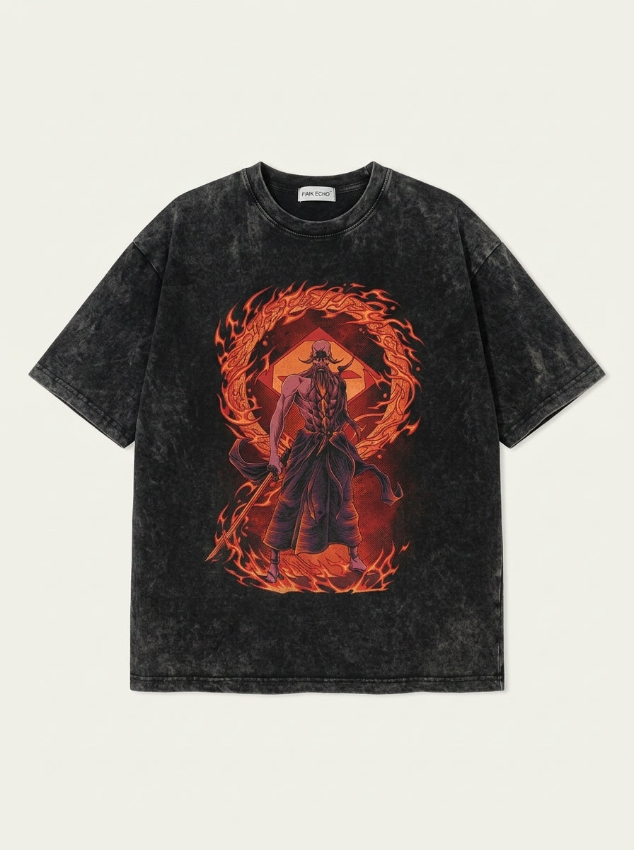 280g Vintage Anime Oversized Cotton T-Shirt flat lay front view — washed black oversized t-shirt | Tempus Arc premium anime streetwear