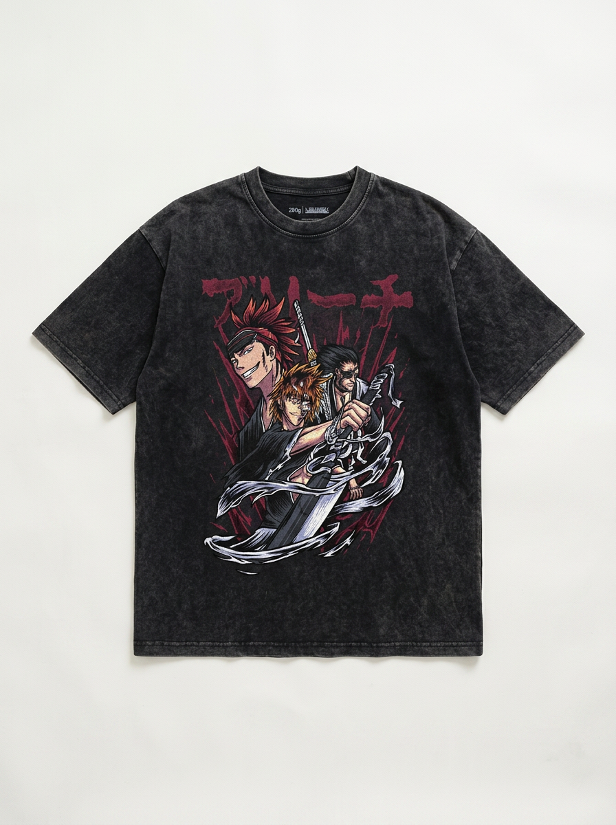 280g Vintage Anime Oversized Cotton T-Shirt flat lay front view — washed black oversized t-shirt | Tempus Arc premium anime streetwear