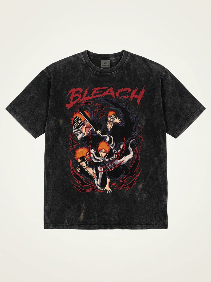 280g Vintage Anime Oversized Cotton T-Shirt flat lay front view — washed black oversized t-shirt | Tempus Arc premium anime streetwear