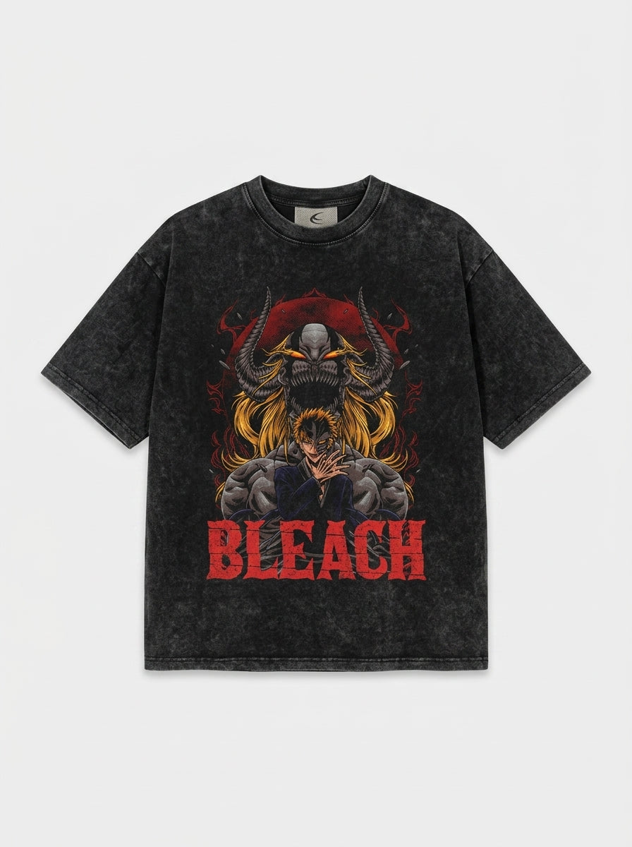 280g Vintage Anime Oversized Cotton T-Shirt flat lay front view — washed black oversized t-shirt | Tempus Arc premium anime streetwear