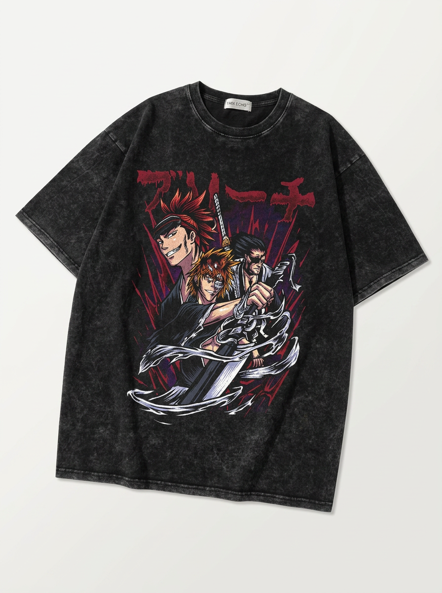 280g Vintage Anime Oversized Cotton T-Shirt angle perspective shot — washed cotton t-shirt | Tempus Arc premium anime streetwear