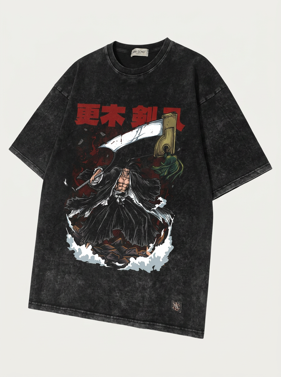 280g Vintage Anime Oversized Cotton T-Shirt angle perspective shot — washed cotton t-shirt | Tempus Arc premium anime streetwear