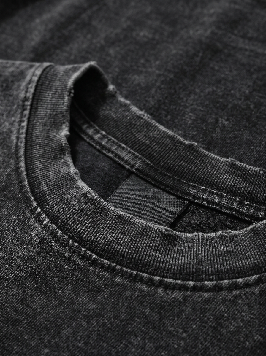 Collar detail ribbed neckline — washed cotton t-shirt | Tempus Arc premium anime streetwear