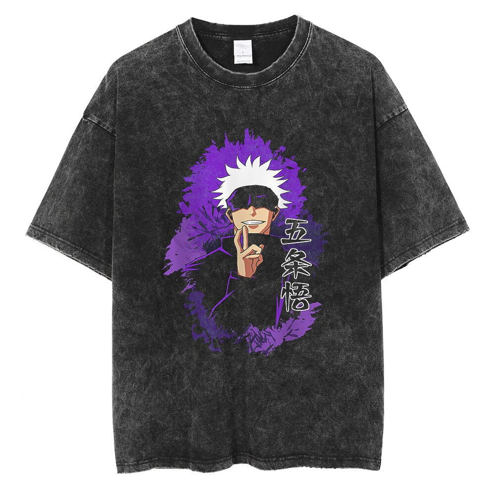 Vintage Wash Graphic Tee - Streetwear Anime Summer
