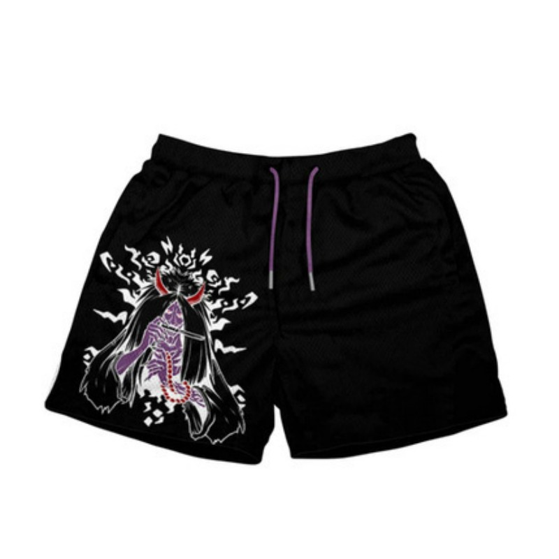 Men's Anime Print Beach Shorts - Elastic Waist, Casual Black - UPFNAJHA5 — Tempus Arc