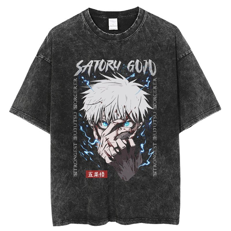 Vintage Washed Jujutsu Kaisen Gojo Sat T-Shirt - 1773839737430311040 — Tempus Arc