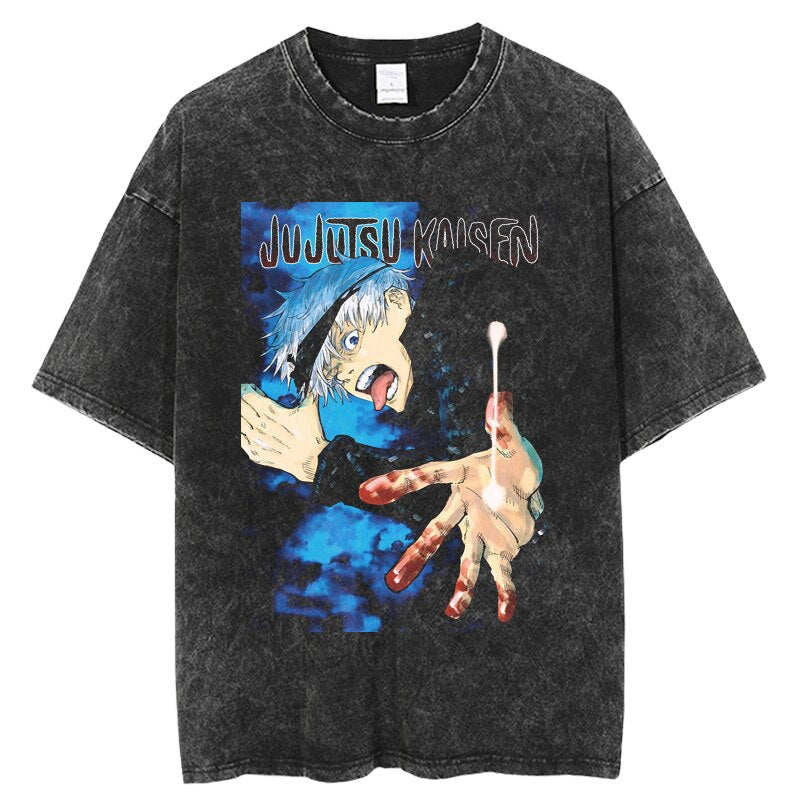 Vintage Washed Jujutsu Kaisen Gojo Sat T-Shirt - 1773839737430311044 — Tempus Arc
