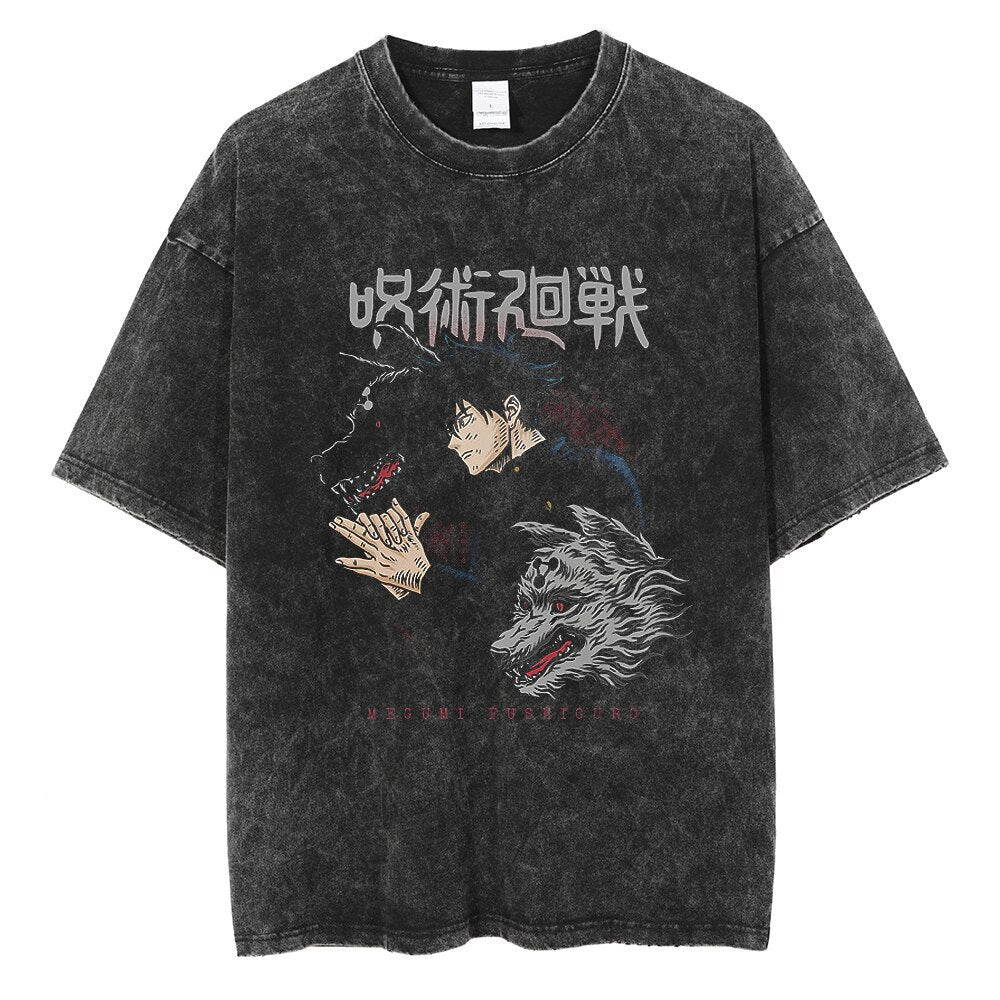 Vintage Washed Jujutsu Kaisen Gojo Sat T-Shirt - 1773839737430310955 — Tempus Arc
