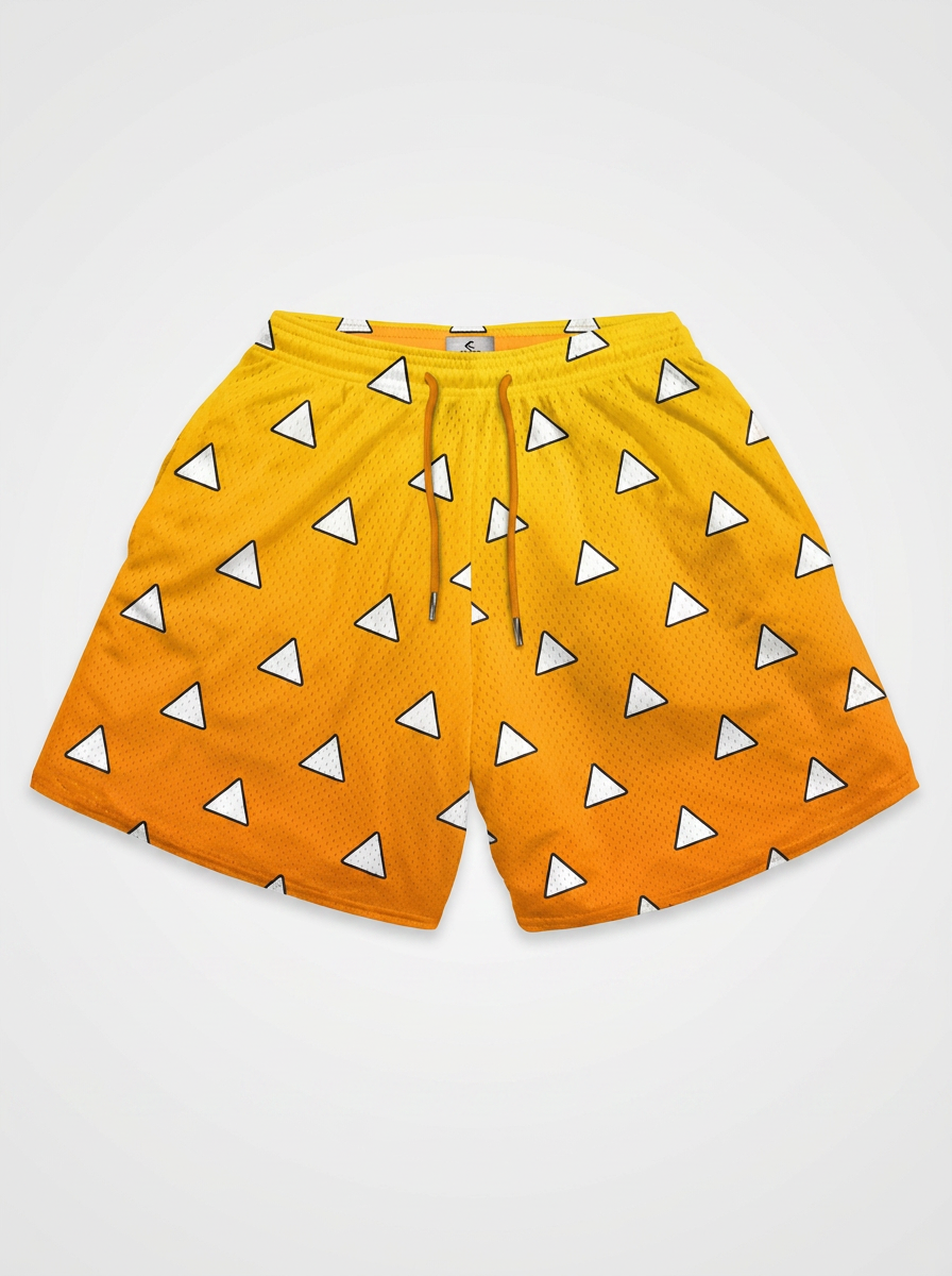 Anime Print Men's Beach Shorts - 12T2N4EI3 flat lay product mockup — premium catalog | Tempus Arc anime streetwear shorts