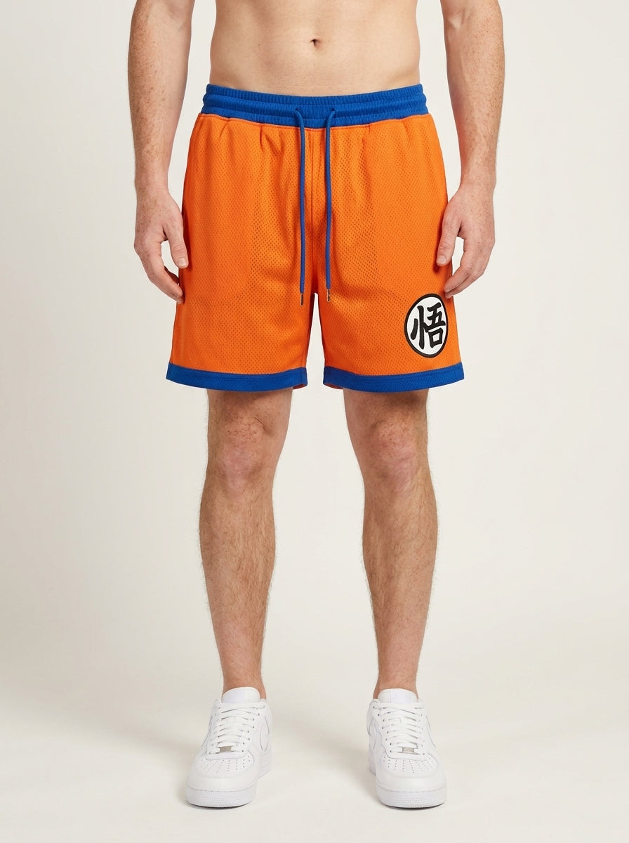 Anime Print Men's Beach Shorts - 8B10L0GS1 on model legs — Scuffers style premium shorts | Tempus Arc anime streetwear