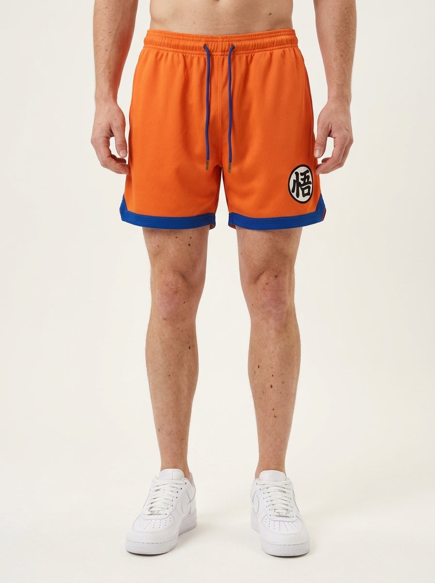 Anime Print Men's Beach Shorts - 8B10L0GS1 on model legs — Scuffers style premium shorts | Tempus Arc anime streetwear