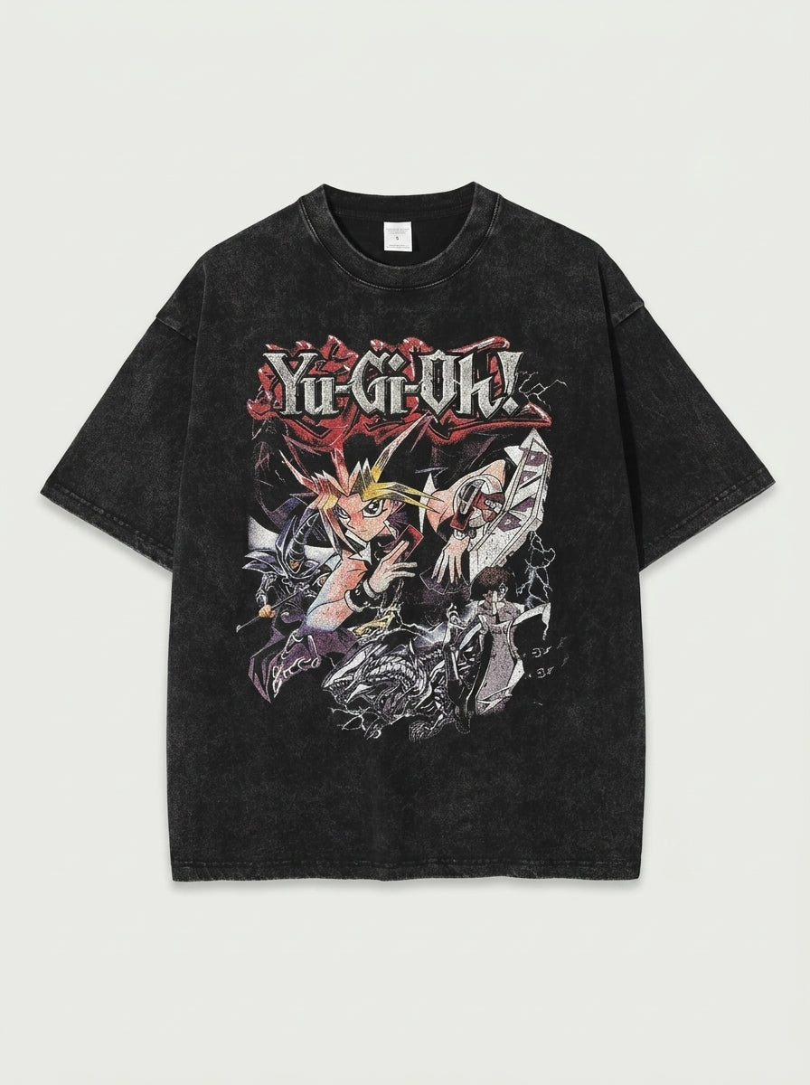 Anime Washable T-Shirt Collection flat lay front view — washed black oversized t-shirt | Tempus Arc premium anime streetwear