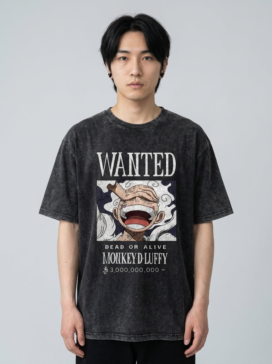 Anime Washable T-Shirt Collection model frontal central — washed black t-shirt | Tempus Arc premium anime streetwear