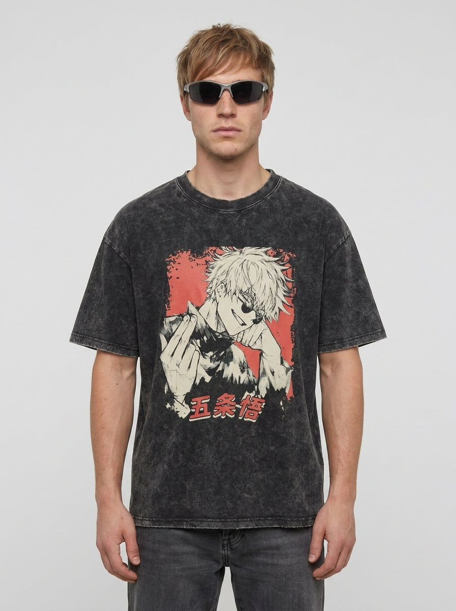 Anime Washable T-Shirt Collection full body model — oversized boxed t-shirt | Tempus Arc premium anime streetwear