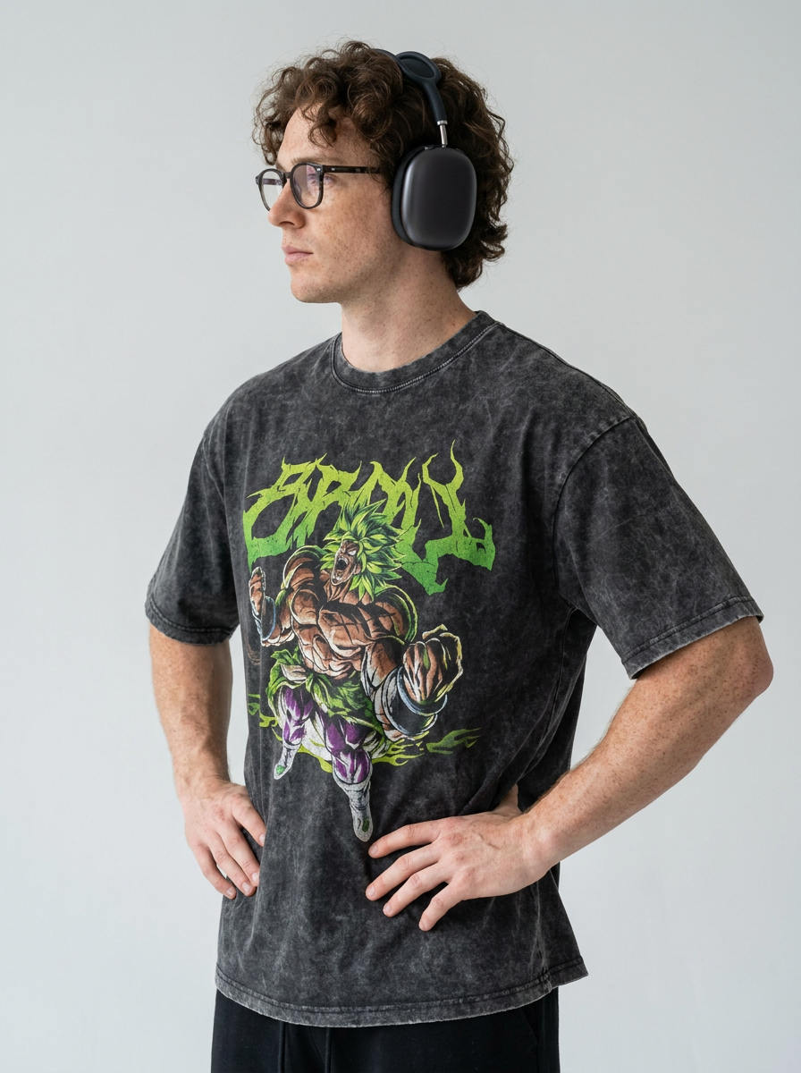 Anime Washable T-Shirt Collection model side profile athletic — washed cotton t-shirt | Tempus Arc premium anime streetwear