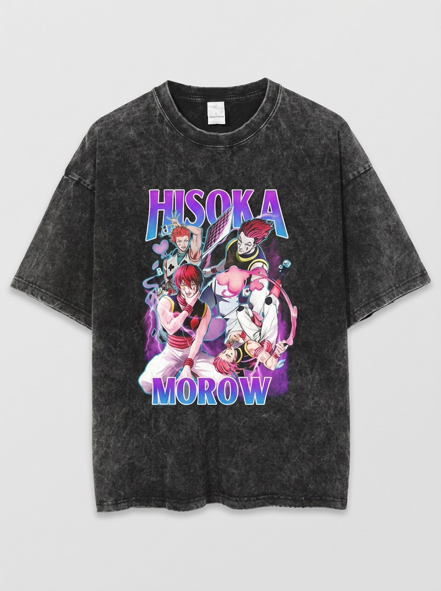 Anime Washable T-Shirt Collection flat lay front view — washed black oversized t-shirt | Tempus Arc premium anime streetwear