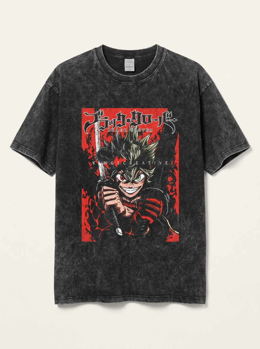 Anime Washable T-Shirt Collection angle perspective shot — washed cotton t-shirt | Tempus Arc premium anime streetwear