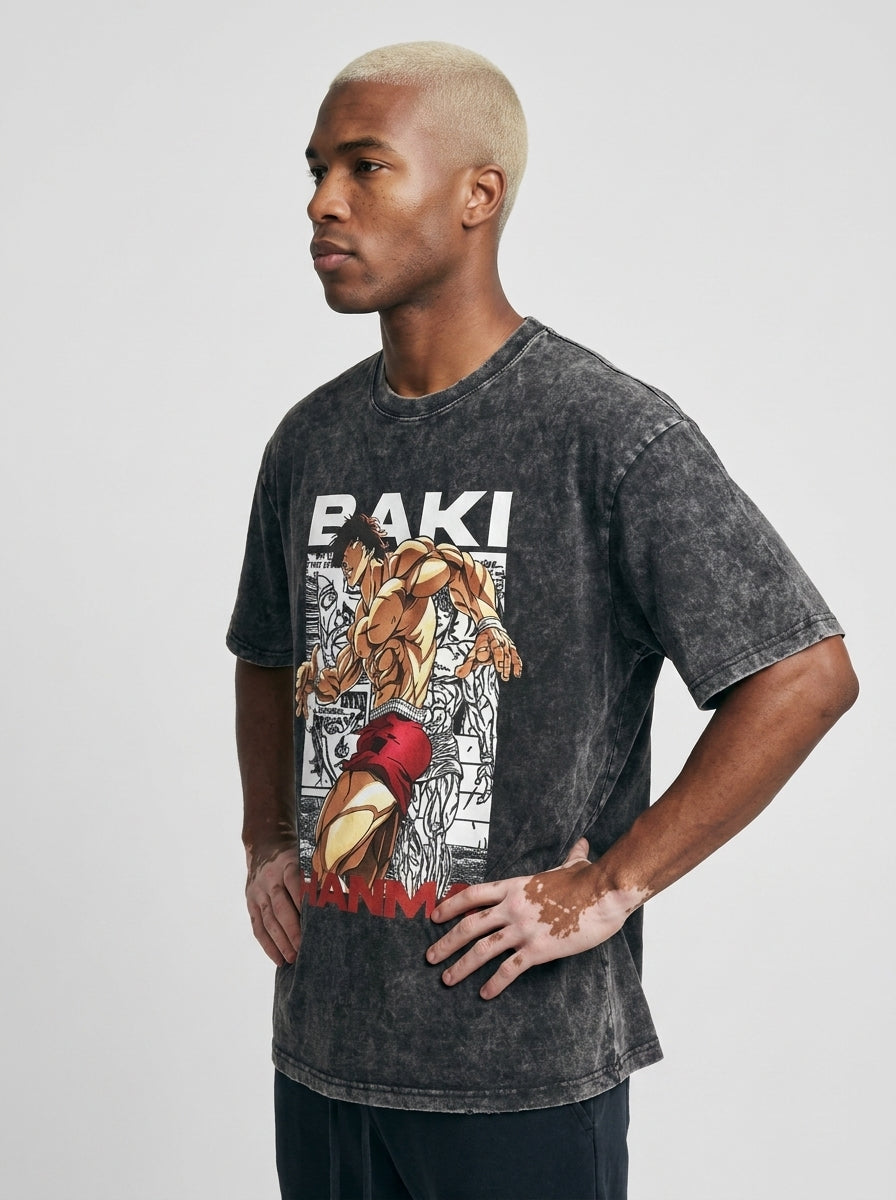 Anime Washable T-Shirt Collection model side profile athletic — washed cotton t-shirt | Tempus Arc premium anime streetwear
