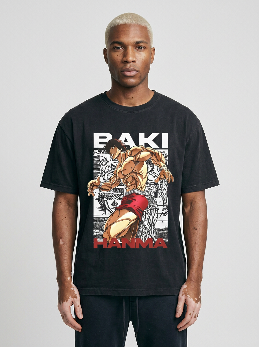 Anime Washable T-Shirt Collection full body model — oversized boxed t-shirt | Tempus Arc premium anime streetwear