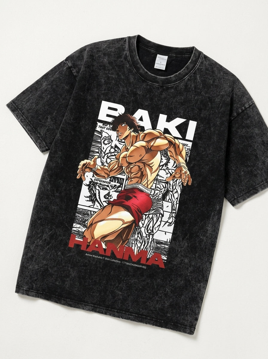 Anime Washable T-Shirt Collection angle perspective shot — washed cotton t-shirt | Tempus Arc premium anime streetwear