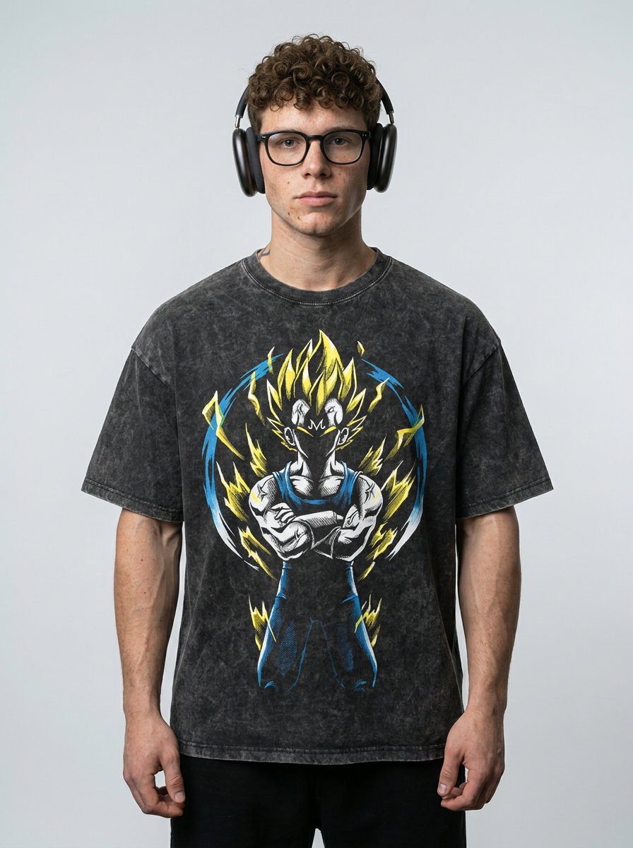 Anime Washable T-Shirt Collection full body model — oversized boxed t-shirt | Tempus Arc premium anime streetwear