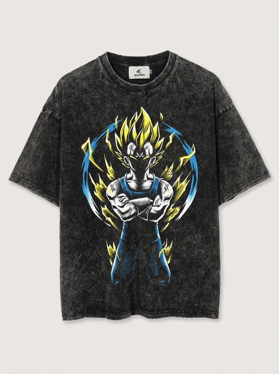 Anime Washable T-Shirt Collection flat lay front view — washed black oversized t-shirt | Tempus Arc premium anime streetwear