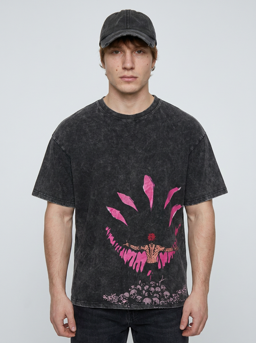 Anime Washable T-Shirt Collection full body model — oversized boxed t-shirt | Tempus Arc premium anime streetwear