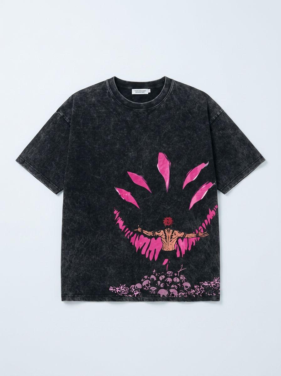 Anime Washable T-Shirt Collection flat lay front view — washed black oversized t-shirt | Tempus Arc premium anime streetwear