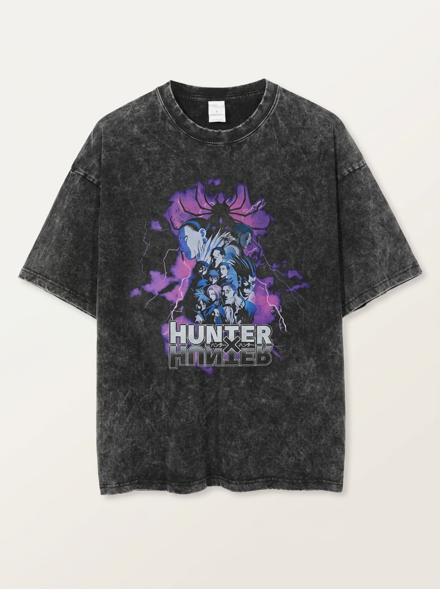 Anime Washable T-Shirt Collection flat lay front view — washed black oversized t-shirt | Tempus Arc premium anime streetwear
