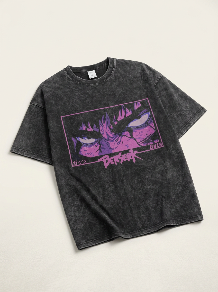 Anime Washable T-Shirt Collection angle perspective shot — washed cotton t-shirt | Tempus Arc premium anime streetwear