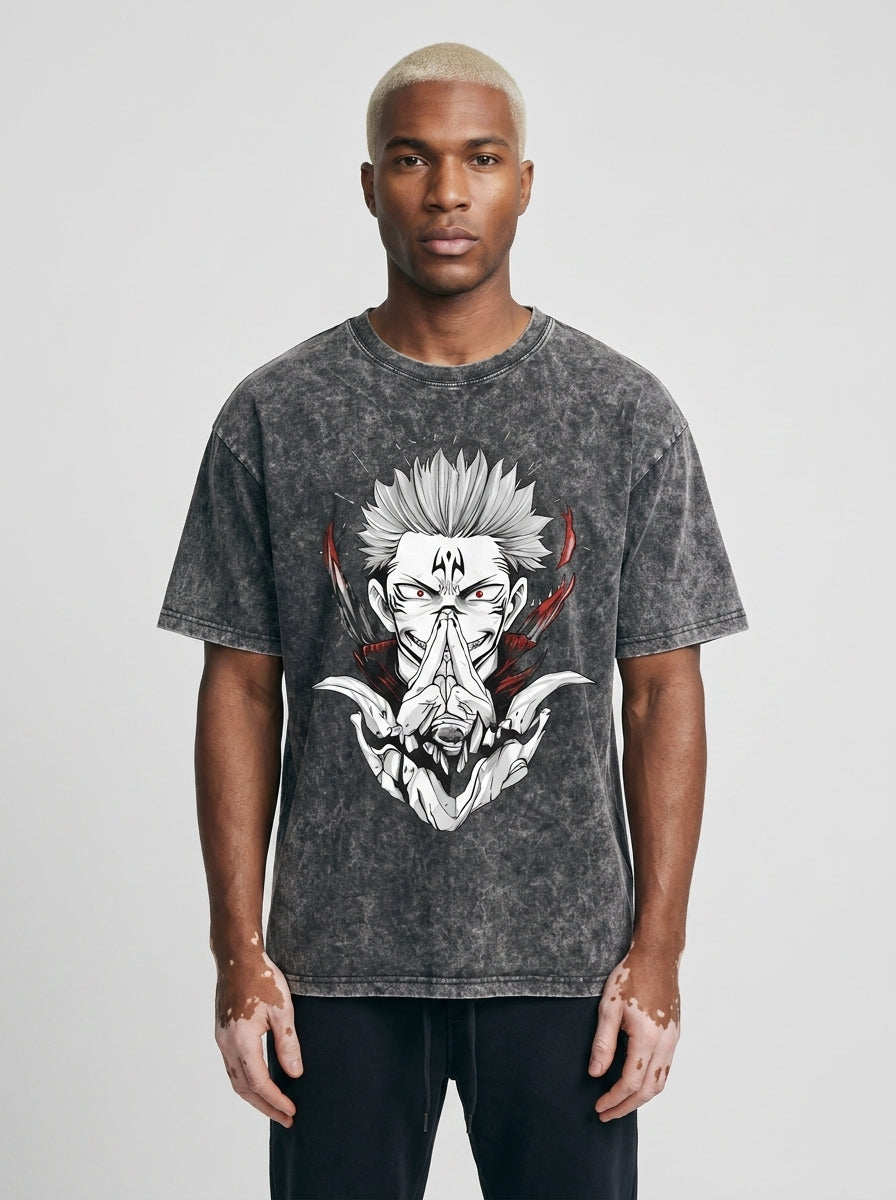 Anime Washable T-Shirt Collection full body model — oversized boxed t-shirt | Tempus Arc premium anime streetwear